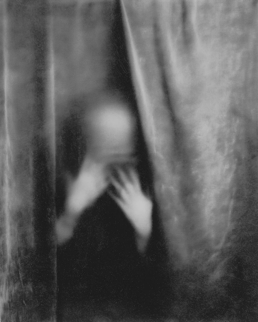 Black and white image: Behind The Velvet Veil.