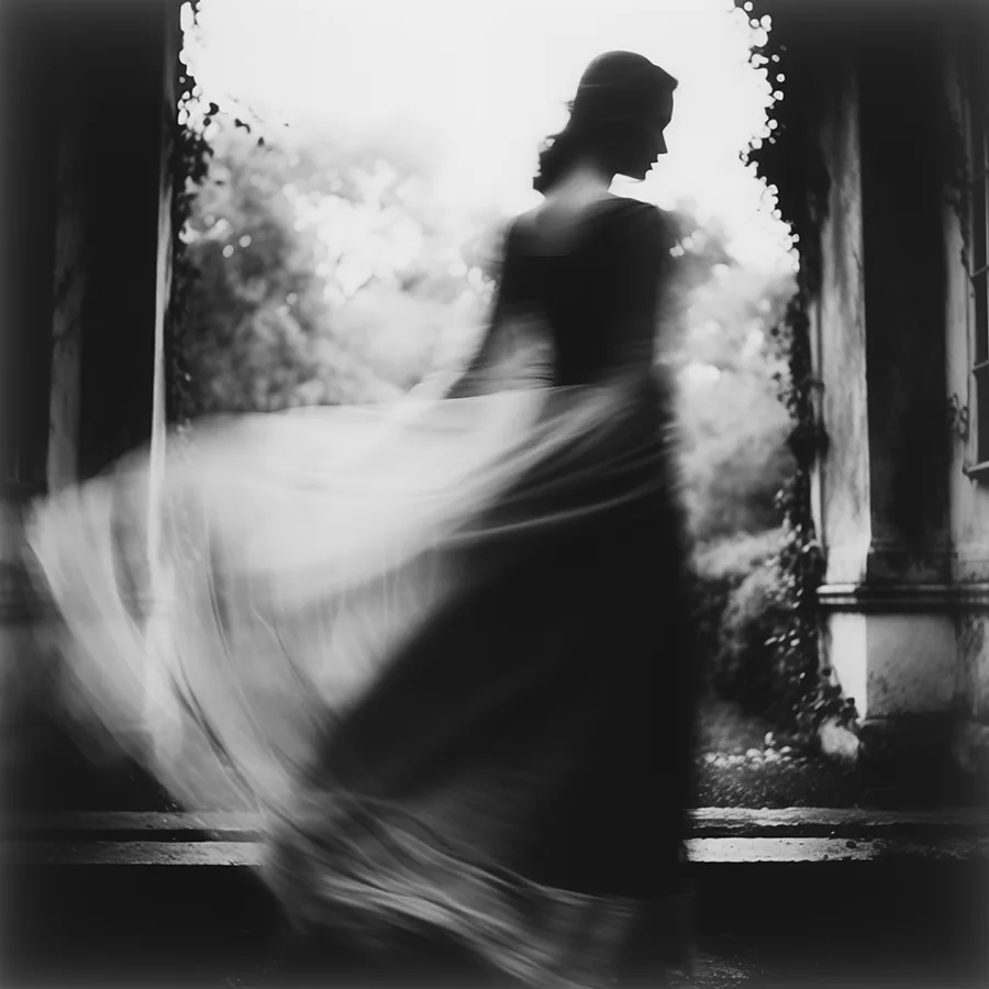 Black and white image: In The Garden'S Embrace.
