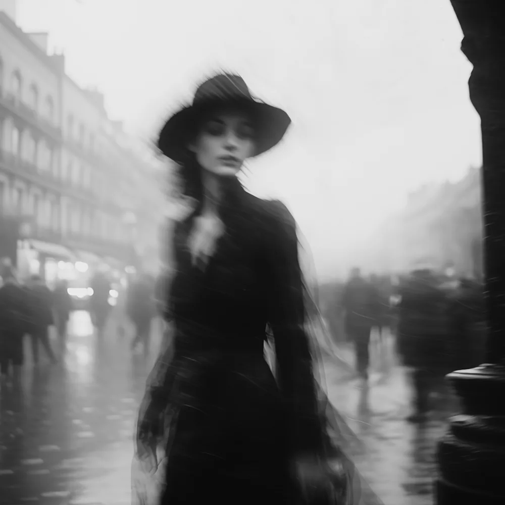 Black and white image: Rendezvous In The Rain.